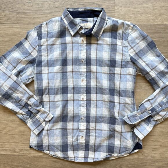 Marine Layer Shirt Men Medium Large Marge Blue Plaid Long Sleeve Cotton Button - Picture 1 of 11